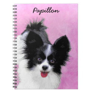 Papillon (White and Black) Painting - Dog Art Spiral Notebook