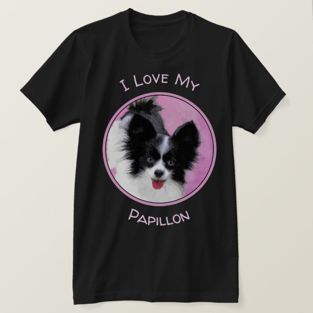 Papillon (White and Black) Painting - Dog Art T-Shirt (Design Front)