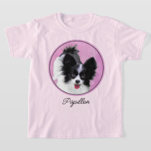 Papillon (White and Black) Painting - Dog Art T-Shirt