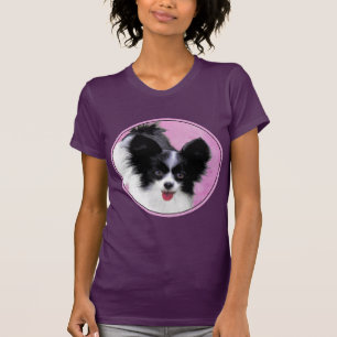 Papillon (White and Black) Painting - Dog Art T-Shirt