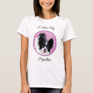 Papillon (White and Black) Painting - Dog Art T-Shirt
