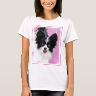 Papillon (White and Black) Painting - Dog Art T-Shirt