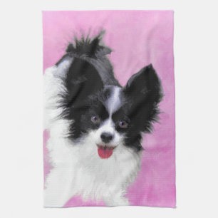 Papillon (White and Black) Painting - Dog Art Tea Towel