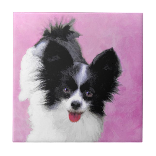 Papillon (White and Black) Painting - Dog Art Tile (Front)