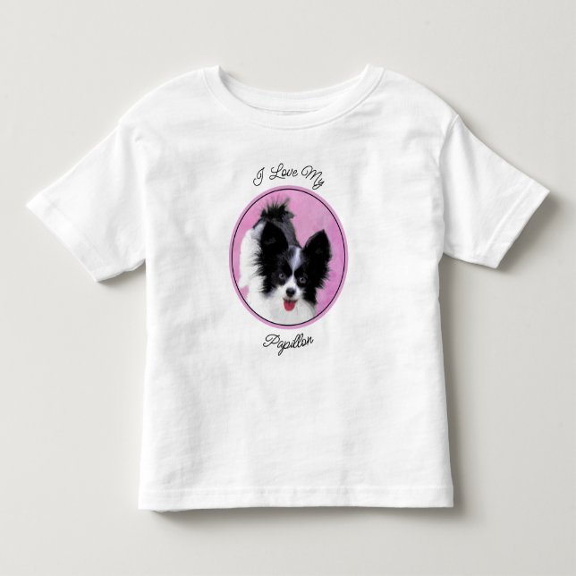Papillon (White and Black) Painting - Dog Art Toddler T-Shirt (Front)