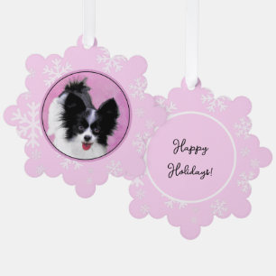 Papillon (White and Black) Painting - Dog Art Tree Decoration Card