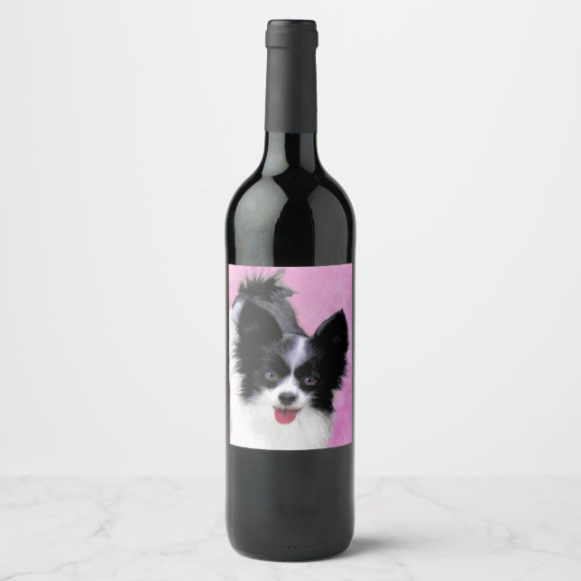 Papillon (White and Black) Painting - Dog Art Wine Label (Front)