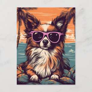 Papillon with Sunglasses at the beach Postcard