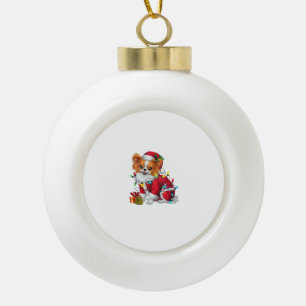 Papillon Xmas Lighting Santa Papillon Dog Christma Ceramic Ball Christmas Ornament