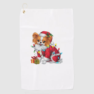 Papillon Xmas Lighting Santa Papillon Dog Christma Golf Towel