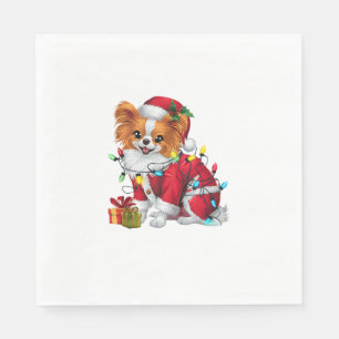 Papillon Xmas Lighting Santa Papillon Dog Christma Napkin
