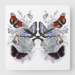 papillons square wall clock