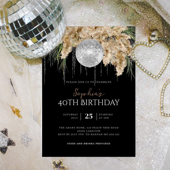 Papmas Grass Disco Ball Any Age Boho Birthday Invitation (Creator Uploaded)