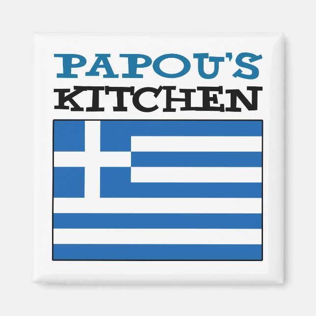 Papou's Kitchen With Flag Of Greece Magnet (Front)
