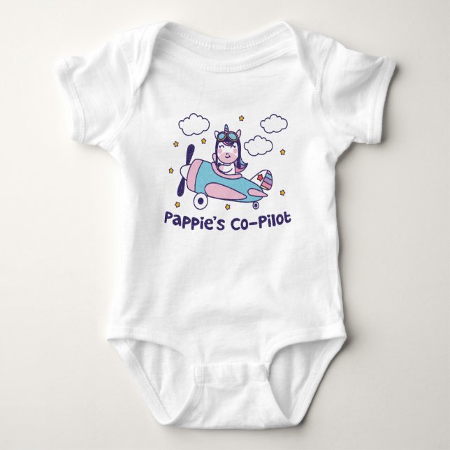 Pappie's Co-Pilot - Unicorn Aeroplane Baby Bodysuit (Front)