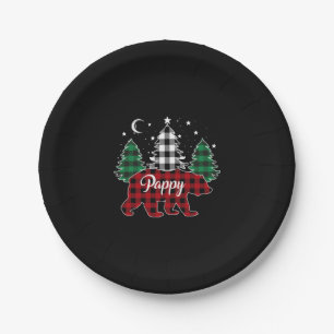 Pappy Bear Buffalo Plaid Family Pajama Christmas Paper Plate