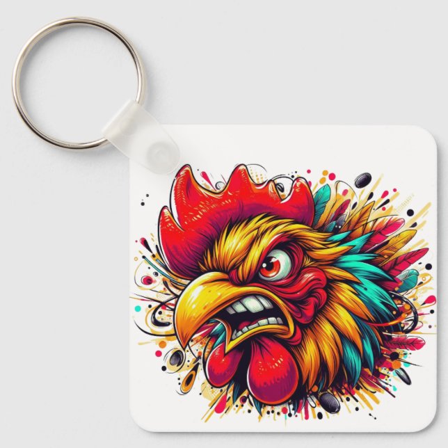 "Pappy Spirited Rooster" Double Sided Aluminum  Key Ring (Front)