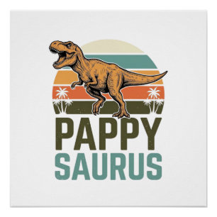 Pappysaurus Funny Dinosaur Vintage Sunset Shirt_1 Poster