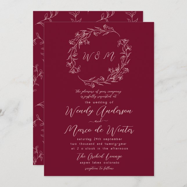 Paprika and Oyster Pink Boho Botanical Wedding Invitation (Front/Back)