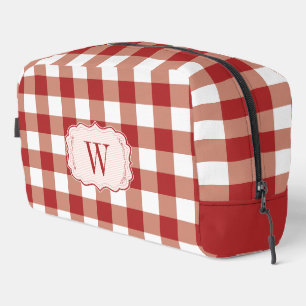 Paprika and White Gingham monogrammed Dopp Kit