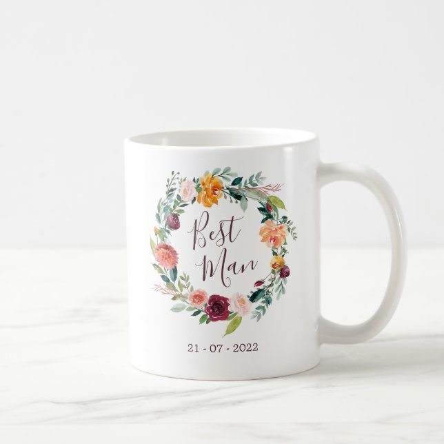 Paprika Burgundy Floral Best Man Wedding Mug (Right)