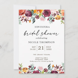 Paprika Burgundy Floral Bridal Shower Invitation