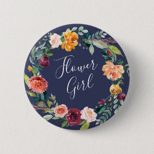 Paprika Burgundy Floral Flower Girl Button