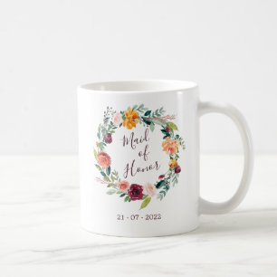 Paprika Burgundy Floral Maid of Honor Mug