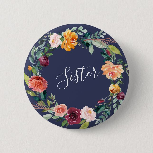 Paprika Burgundy Floral Sister Girl Button (Front)