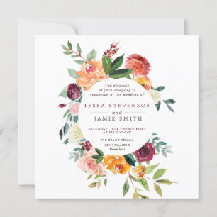 Paprika Burgundy Floral Square Wedding Invitation
