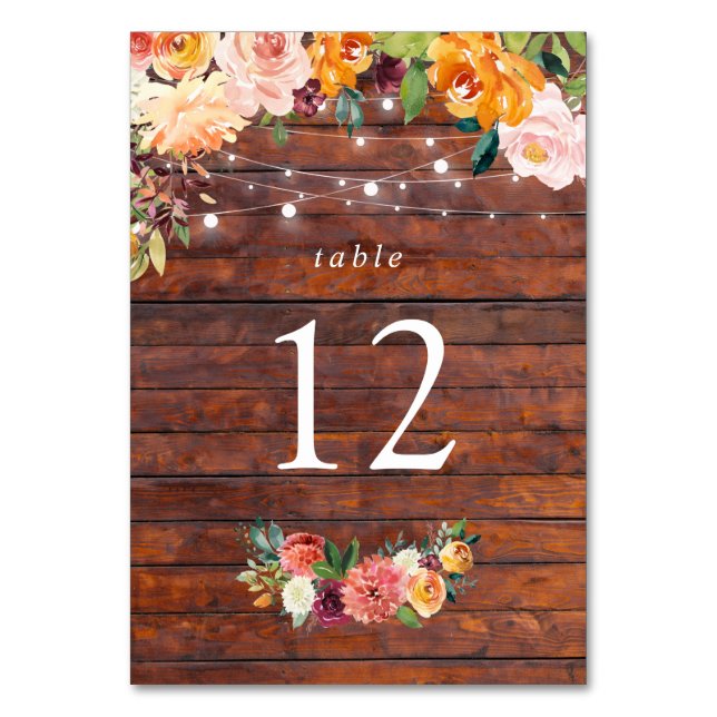 Paprika Burgundy Floral Table Number Card (Front)