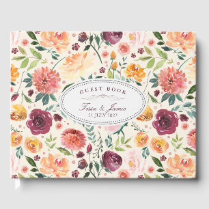 Paprika Burgundy Floral Wedding Guest Book