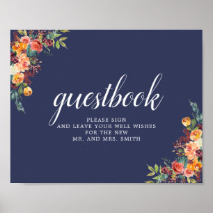 Paprika Burgundy Floral Wedding Guestbook Sign