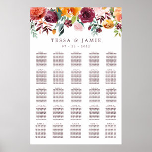 Paprika Burgundy Floral Wedding XL Seating Chart