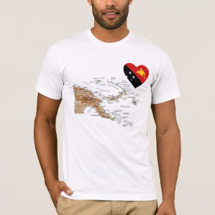 Papua New Guinea Flag Heart and Map T-Shirt