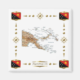 Papua New Guinea Map + Flags Magnet