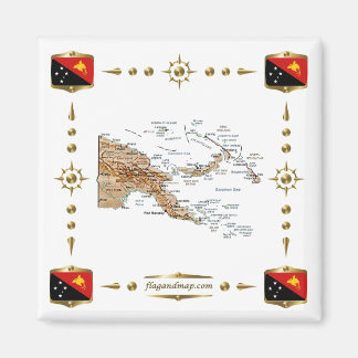 Papua New Guinea Map + Flags Magnet