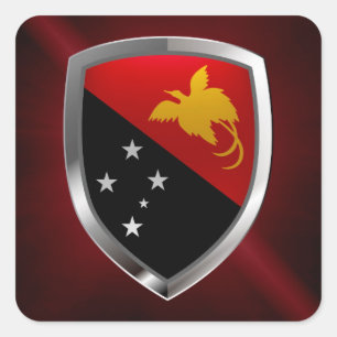 Papua New Guinea Metallic Emblem Square Sticker
