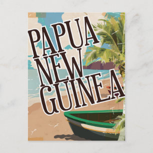 Papua New Guinea vintage travel poster art. Postcard