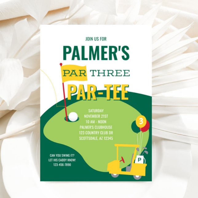 Par 3 Par-tee 3rd Birthday Invitation (Par Three Par-tee Invitation)