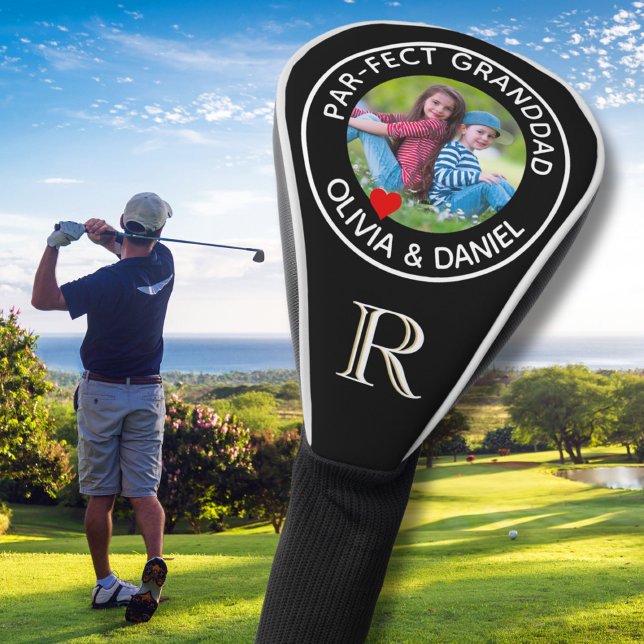 PAR-FECT GRANDDAD Photo Monogram Black  Golf Head Cover (Creator Uploaded)