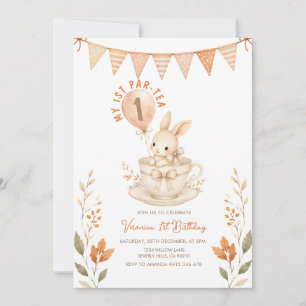 Par-Tea Bunny 1st Birthday Fall autumn Floral Invitation