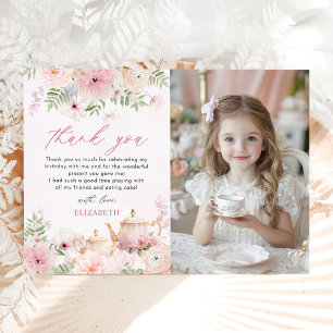 Par-tea Floral Tea Girl Birthday Party Photo Thank You Card