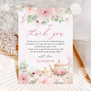 Par-tea Floral Tea Girl Birthday Party Thank You Card