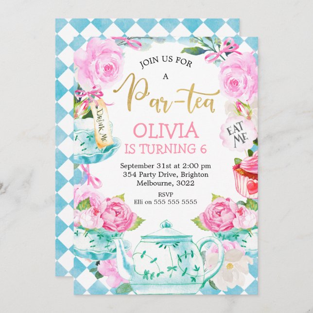 Par-tea Tea Party Birthday Invitation (Front/Back)