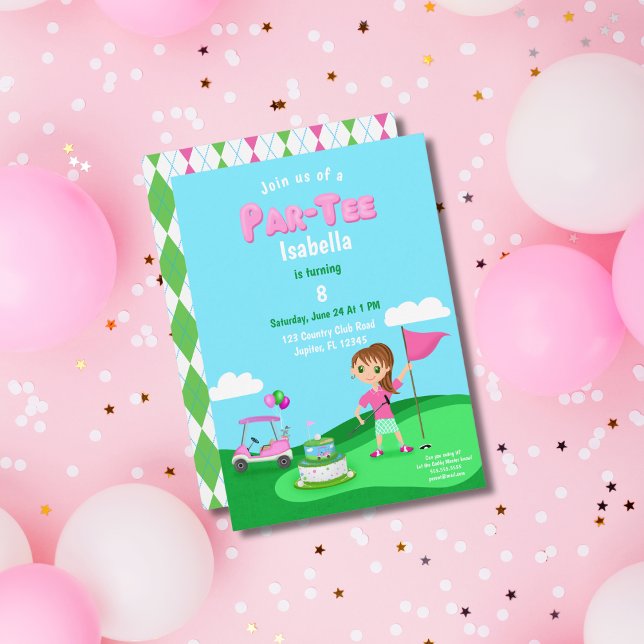 Par-Tee Chibi Girl Birthday Golf Party Invitation (Creator Uploaded)