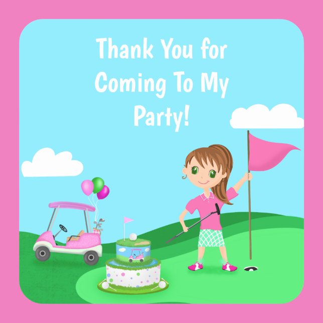 Par-Tee Chibi Girl Birthday Golf Party Square Sticker (Creator Uploaded)