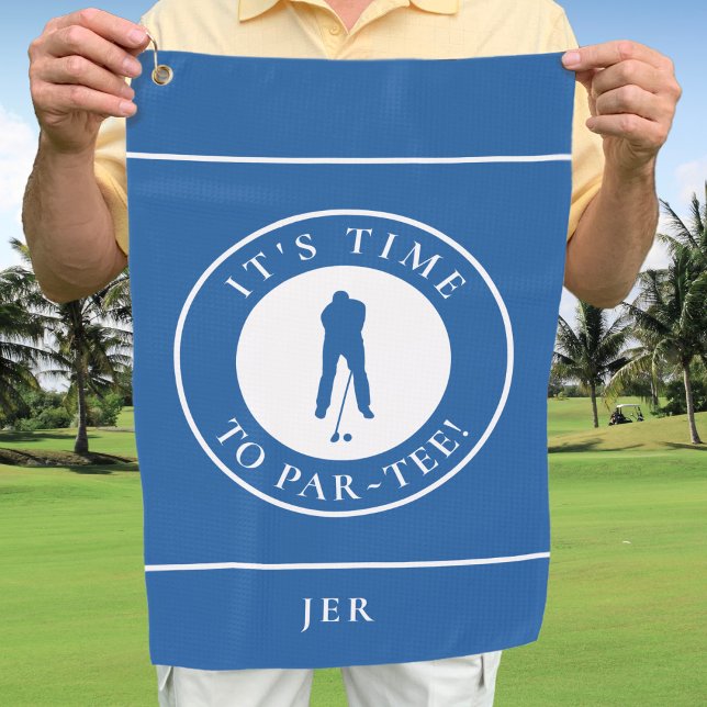 Par Tee Golfer Funny Humour Monogram For Him Blue Golf Towel (Par Tee Golfer Funny Humor Monogram For Him Blue Golf Towel)