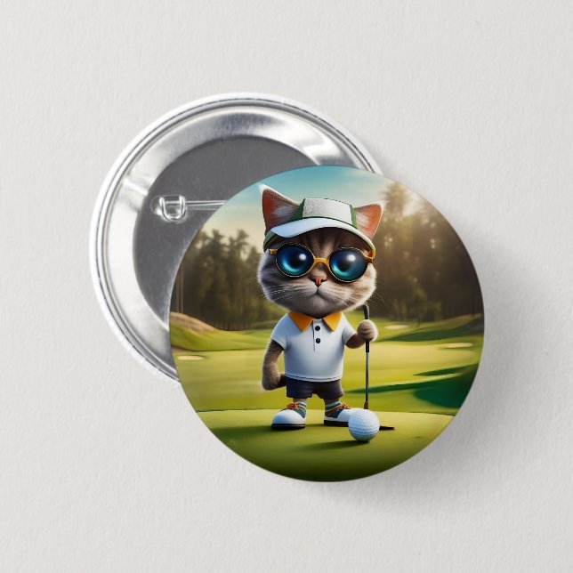 "Par-tee Time: The Cool Cat’s Golf Swing!" 6 Cm Round Badge (Front & Back)