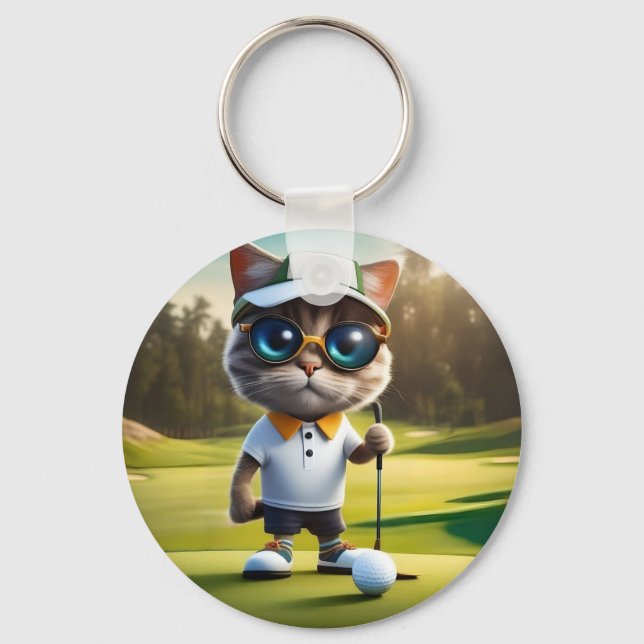 "Par-tee Time: The Cool Cat’s Golf Swing!" Key Ring (Front)